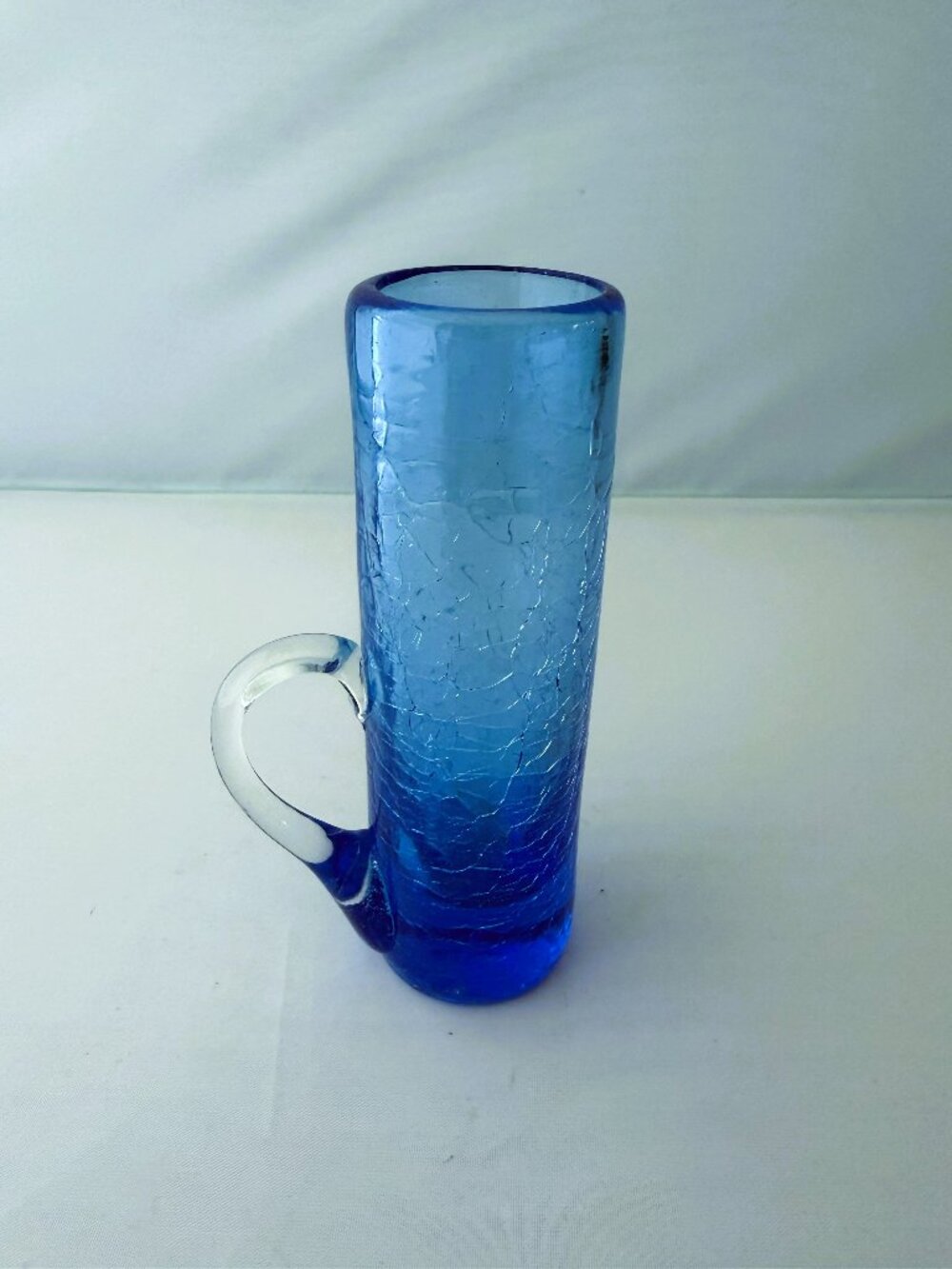 Vintage Pilgrim Barware/Vase Blue Crackle Handblown Art Glass Mini 4"